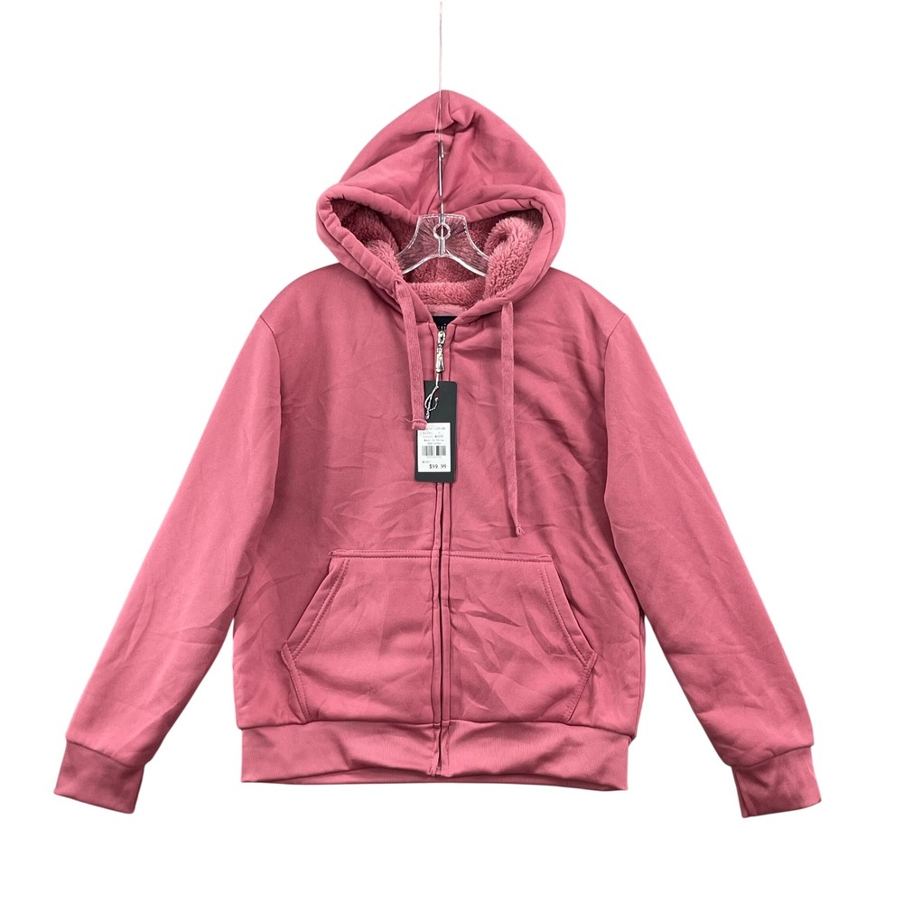 Tracksuit Zip Up Hoodie Women Large Pink Sherpa Lined Fleece Jacket Travel Sport